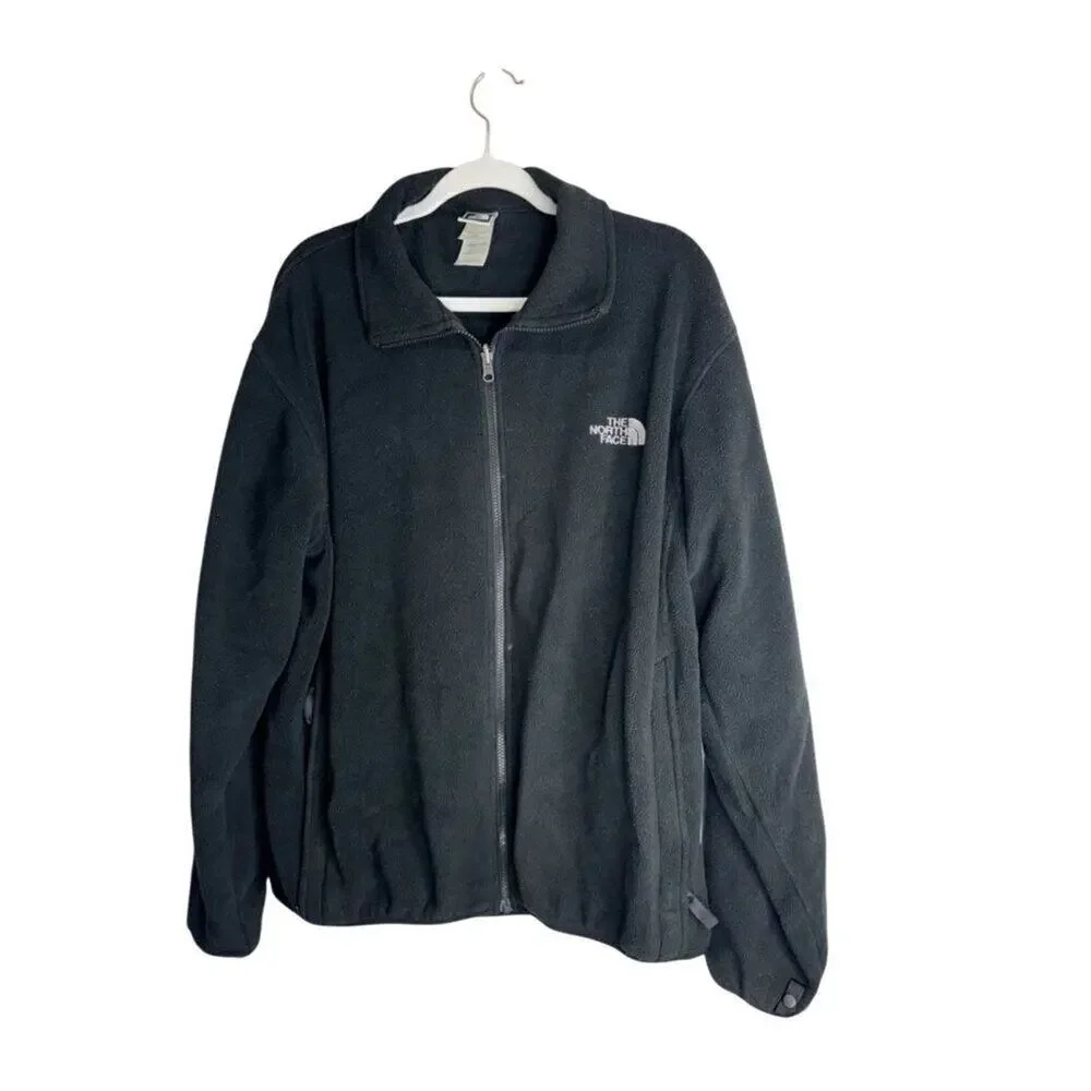 The North Face Jacket Mens Size Large Black Full Zip Fleece Logo Side‎ Pockets